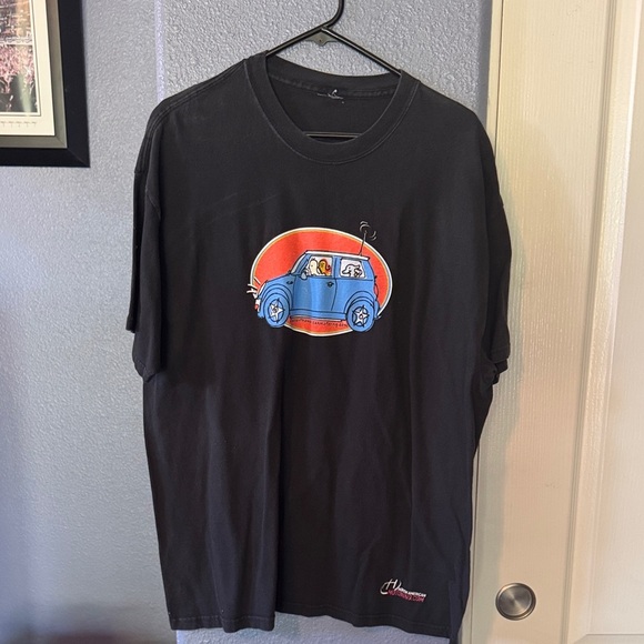 Men's Black North American Motoring Group Graphic Tee with Blue Car Design - Picture 1 of 4